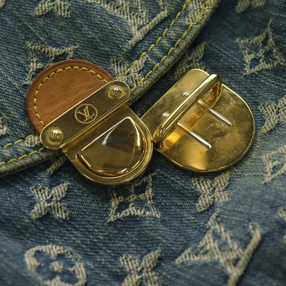 LOUIS VUITTON(ルイヴィトン) モノグラムデニム ミニプリーティ レザーワンショルダーバッグ ハンドバッグ ブルー M95050