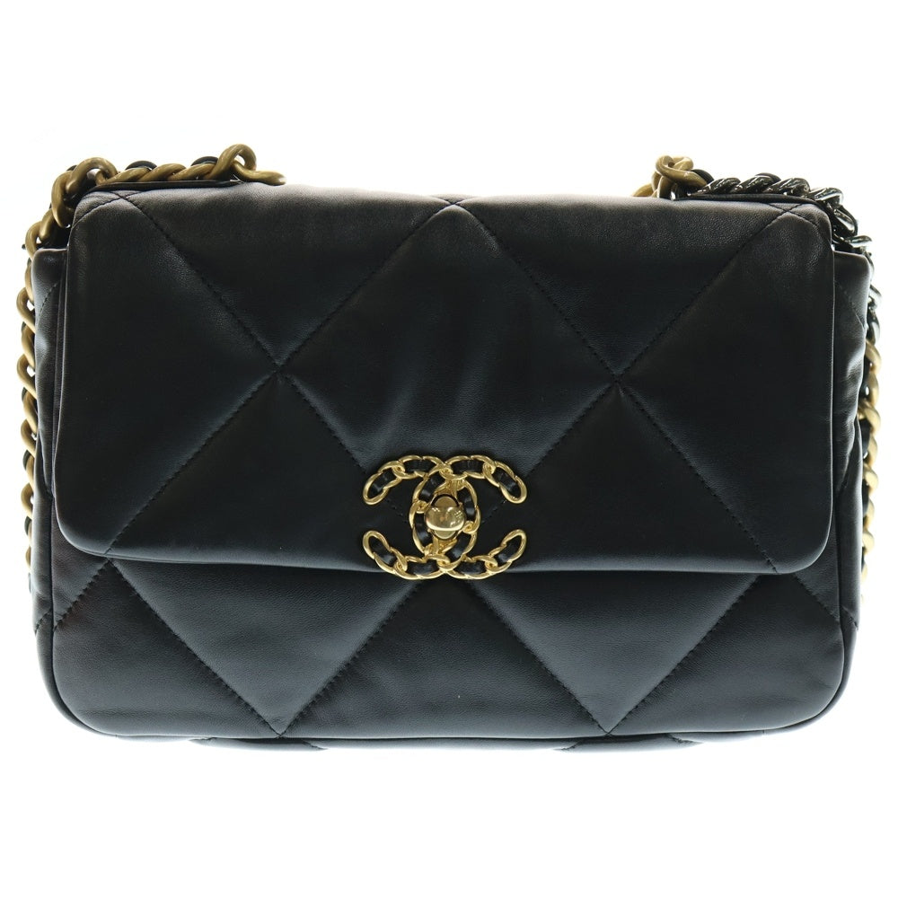 CHANEL(シャネル) シャネル19 ディズヌフ ココマークラムスキン レザー ターンロック 2WAY チェーン ハンド ショルダーバッグ シルバー/ゴールド金具 ブラック AS1160