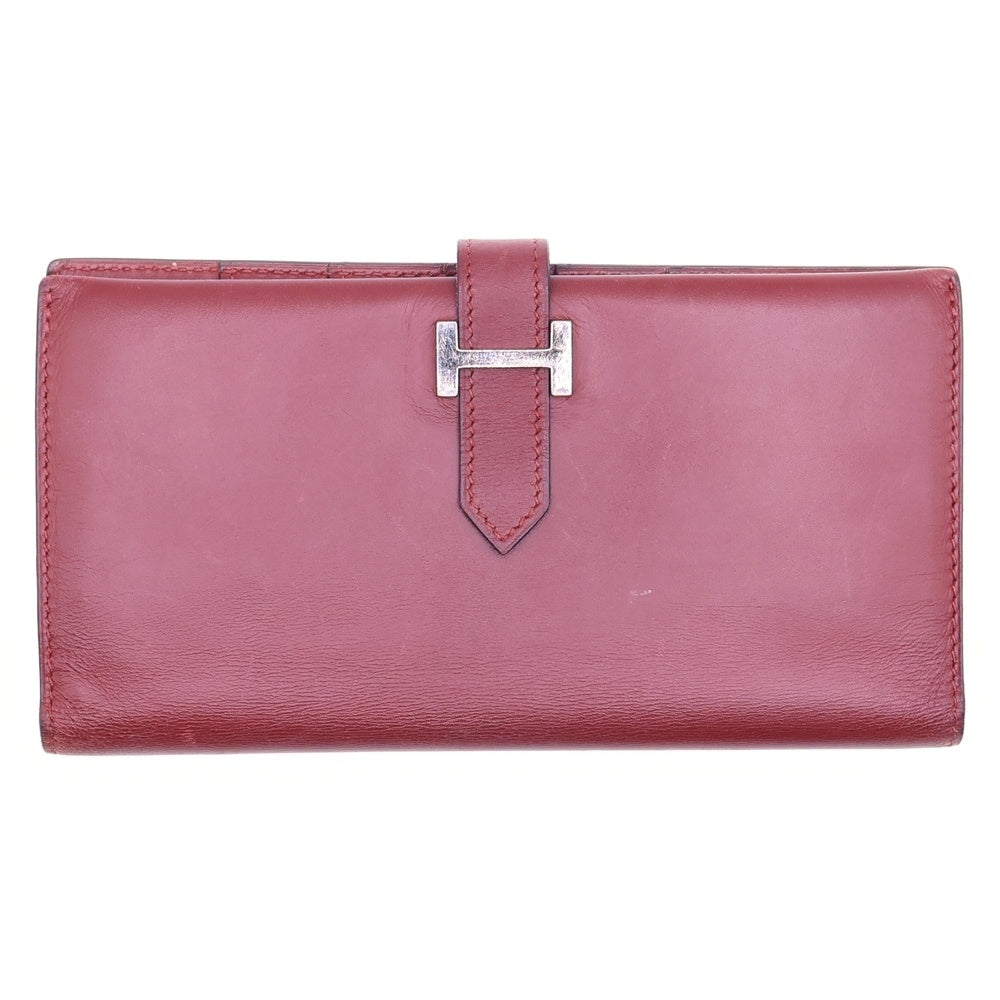 HERMES(エルメス) ベアンクラシック ボックスカーフ レザーロングウォレット 二つ折り長財布 ブラウン □E刻印