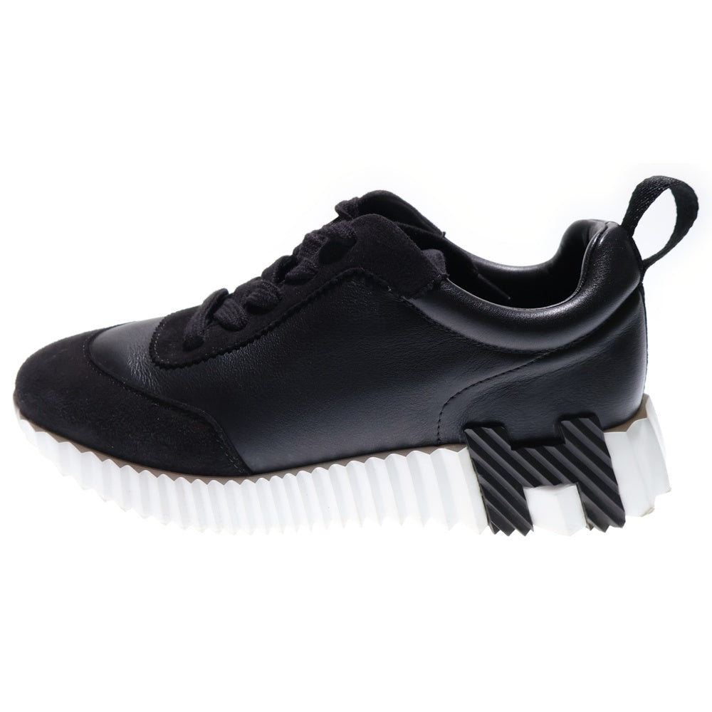 HERMES(エルメス) バウンシング Hロゴ スエード コンビレザー レースアップ ローカットシューズ スニーカー ブラック レディース