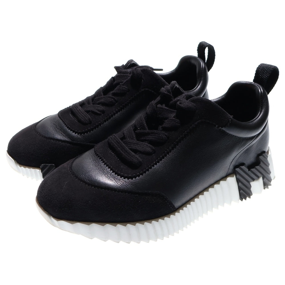 HERMES(エルメス) バウンシング Hロゴ スエード コンビレザー レースアップ ローカットシューズ スニーカー ブラック レディース