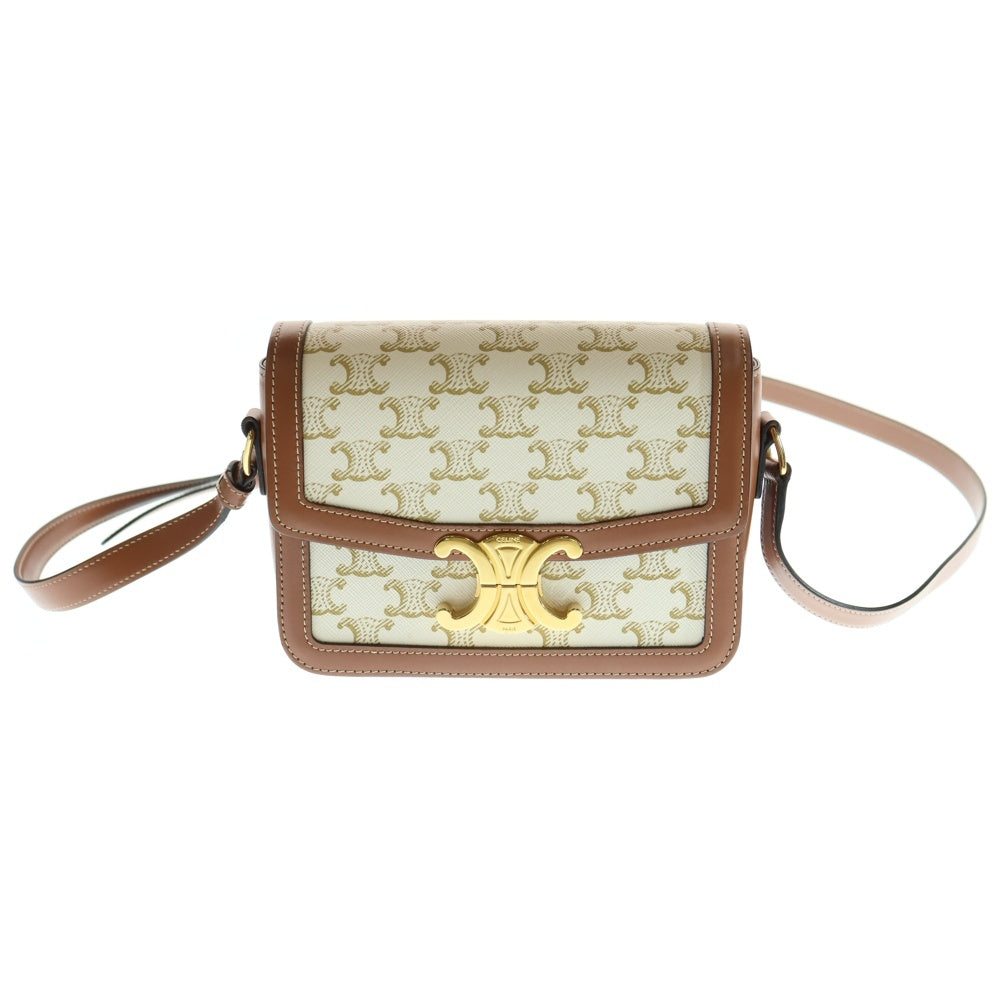 CELINE(セリーヌ) トリオンフ ティーン PVC×レザー ショルダーバッグ ホワイト/ブラウン