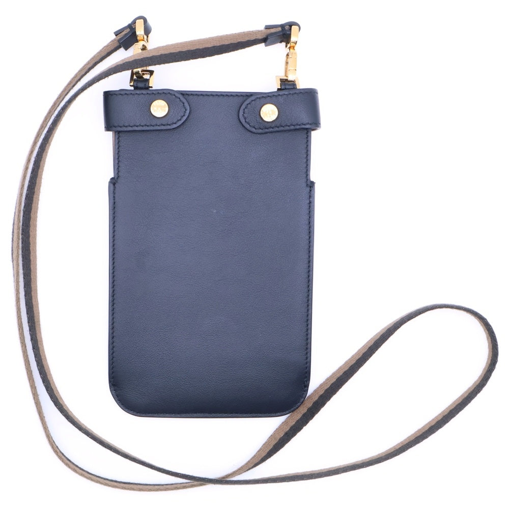 FENDI(フェンディ) ピーカフォン レザー フォンショルダー ミニバッグ ブラック×ブラウン レザー ゴールド金具 8M0442