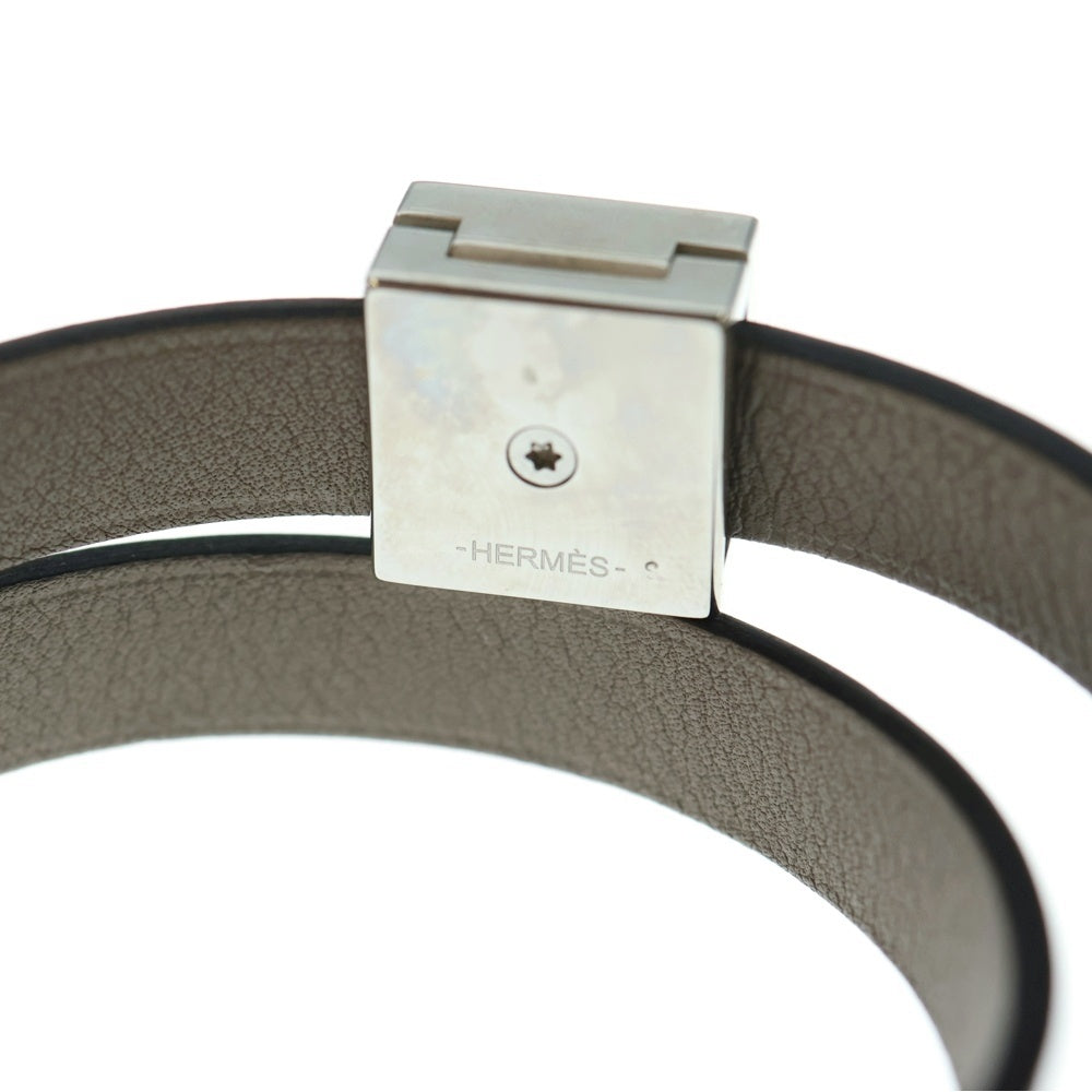 HERMES(エルメス) グリアスファルト スイフト ブレスレット レザー ネイビー×ブラウン シルバー金具 SV