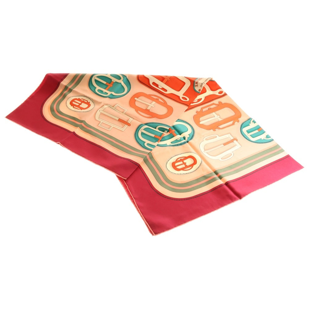 HERMES(エルメス) カレ90 バックル柄 シルク オレンジ×ターコイズ