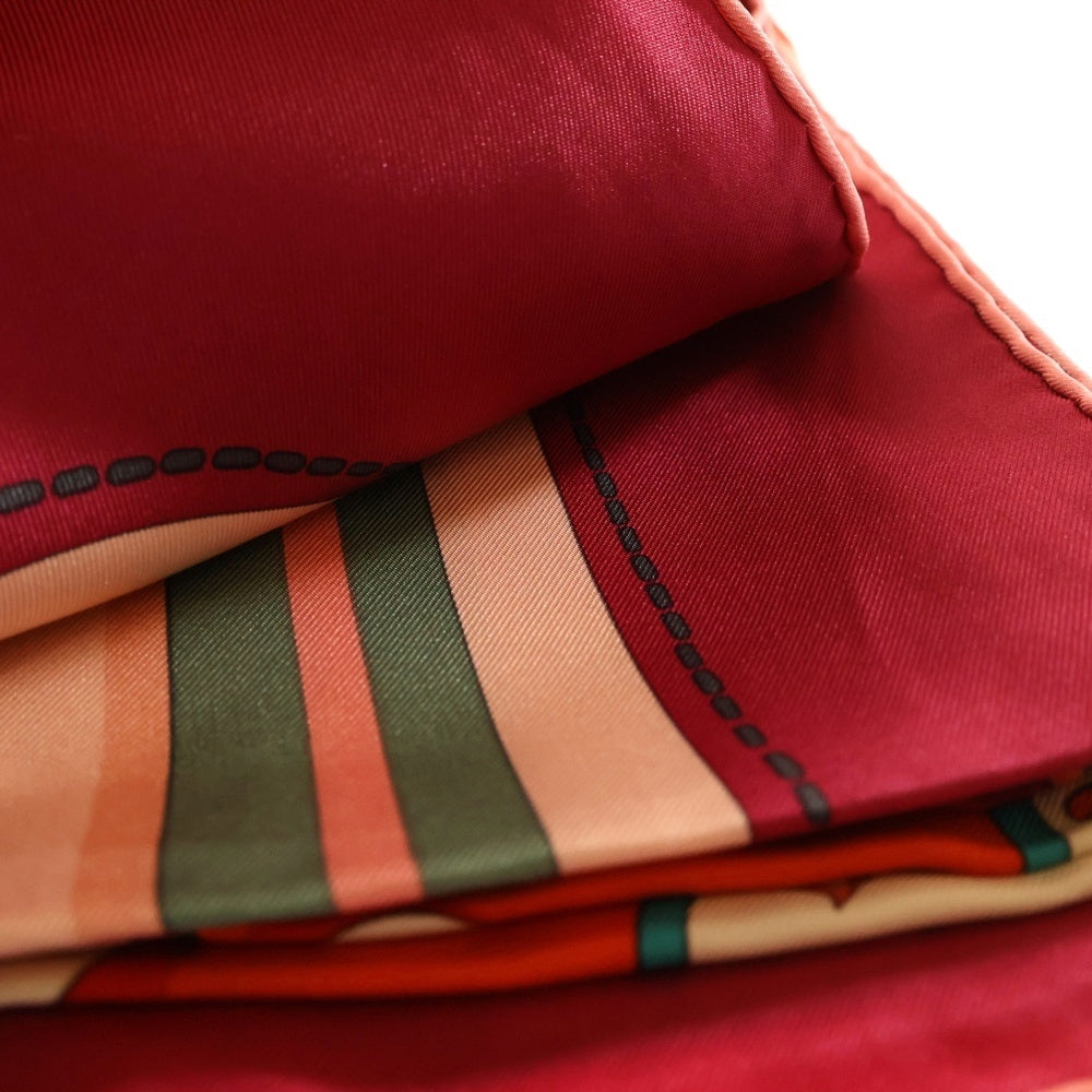 HERMES(エルメス) カレ90 バックル柄 シルク オレンジ×ターコイズ