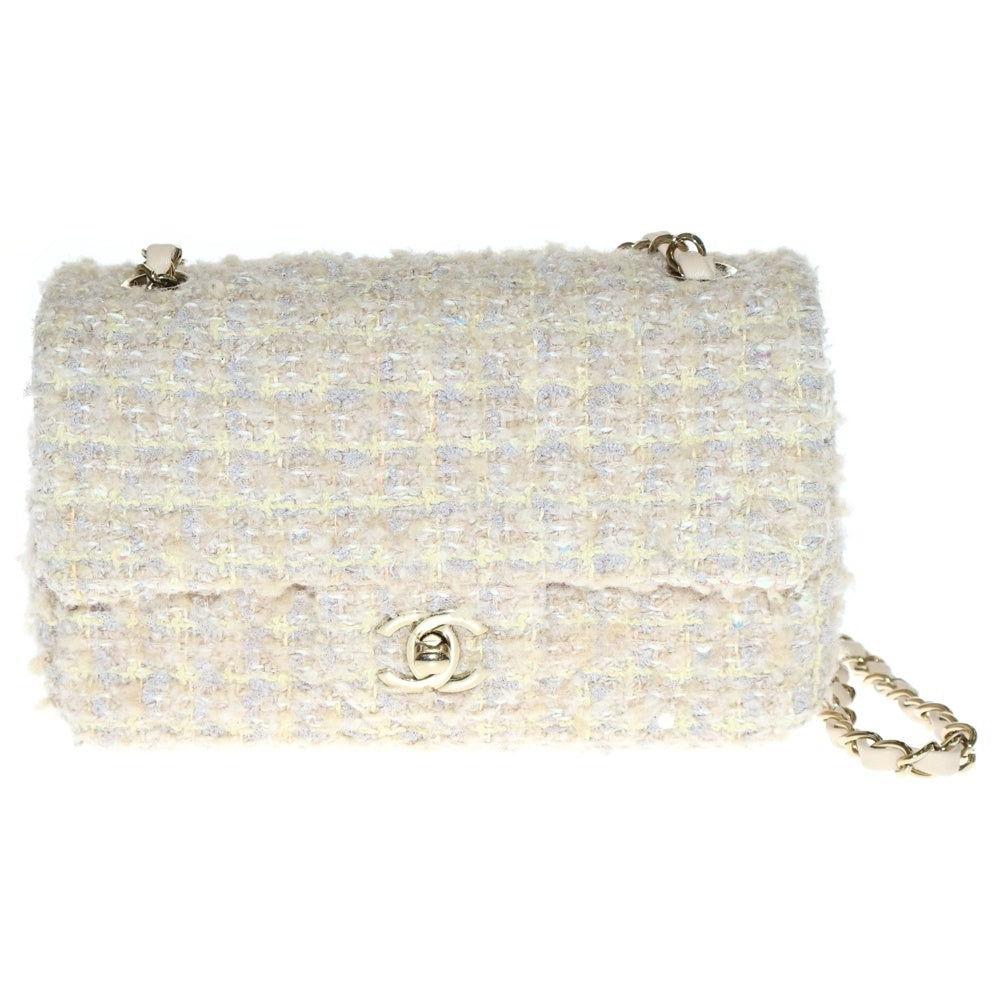 CHANEL(シャネル) マトラッセ20 ツイード チェーンショルダーバッグ ゴールド金具 ベージュ