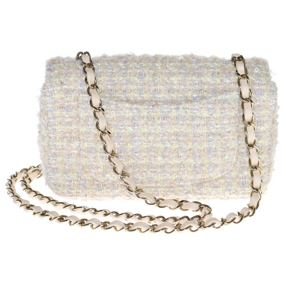 CHANEL(シャネル) マトラッセ20 ツイード チェーンショルダーバッグ ゴールド金具 ベージュ