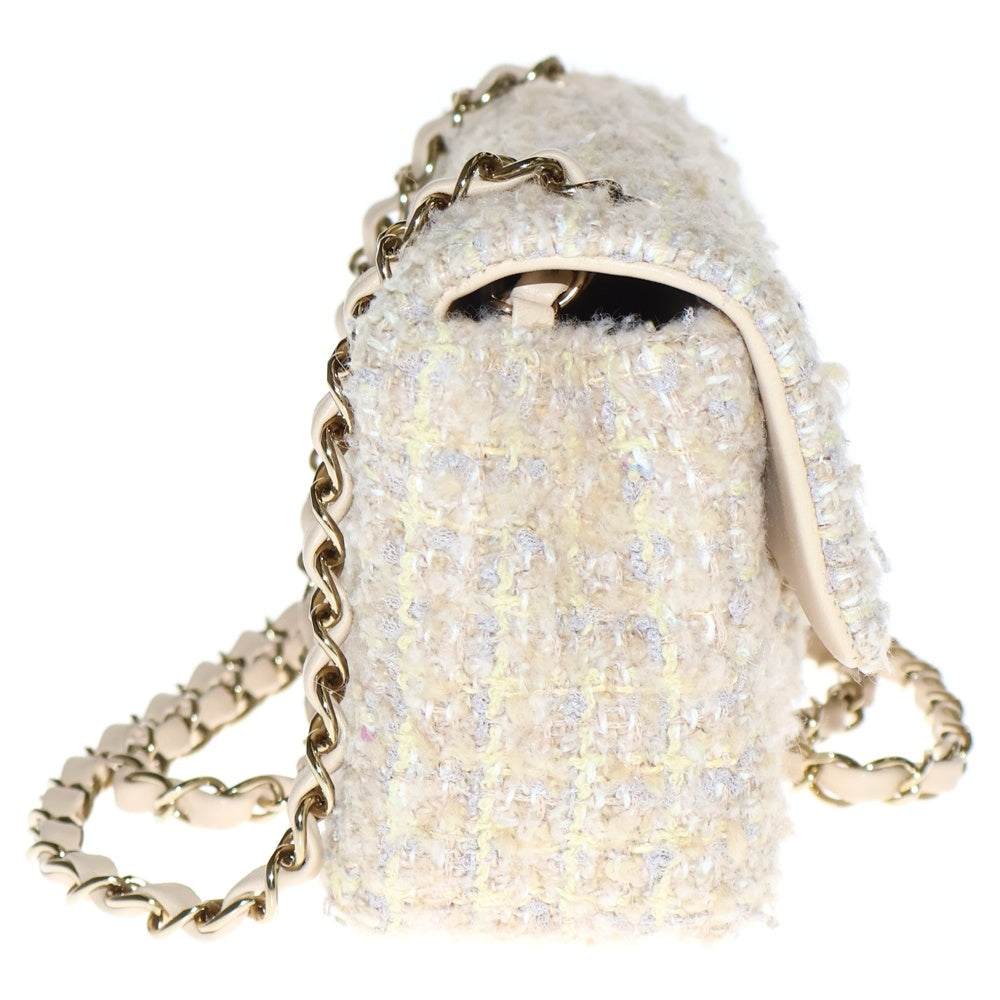 CHANEL(シャネル) マトラッセ20 ツイード チェーンショルダーバッグ ゴールド金具 ベージュ