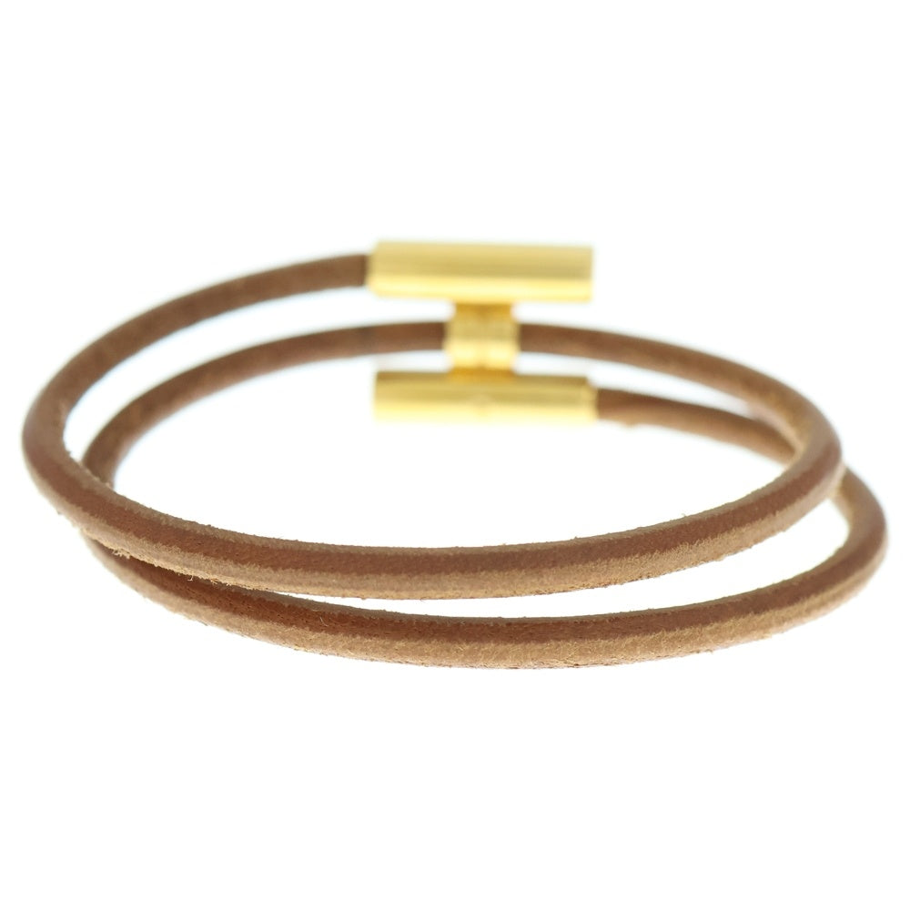 HERMES(エルメス) トゥルニス バングル ブレスレット ブラウン ゴールド金具 レザー×GP