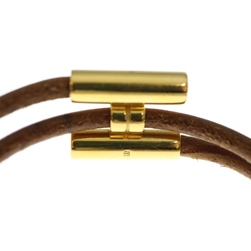 HERMES(エルメス) トゥルニス バングル ブレスレット ブラウン ゴールド金具 レザー×GP