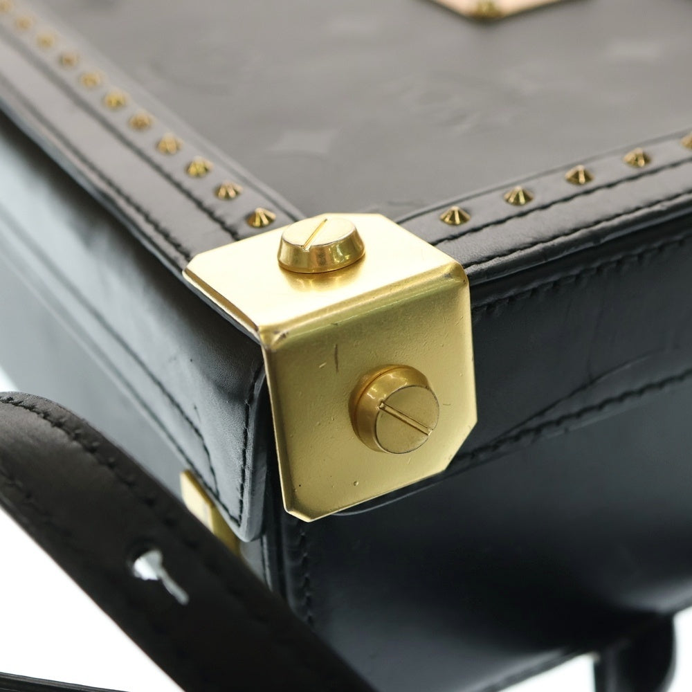 MCM(エム シー エム) ヴィセトス ロゴプレート スタッズ レザー 2WAY ミニ トランク ショルダーバッグ ゴールド金具 ブラック
