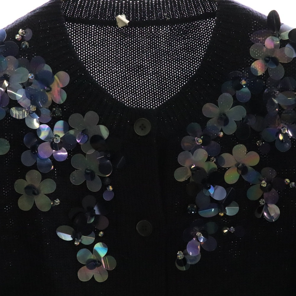 miumiu(ミュウミュウ) 16AW フラワー ビーズ装飾 ウール クルーネック 長袖ニット カーディガン ネイビー レディース MMC039