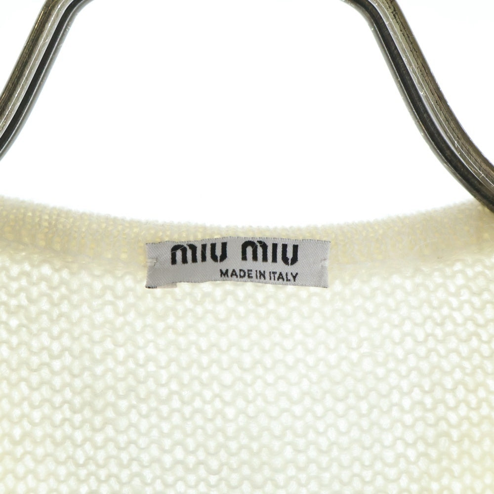 miumiu(ミュウミュウ) 19AW レース リボン デザイン モヘア クルーネック 長袖 ニット カーディガン ホワイト レディース MMF131