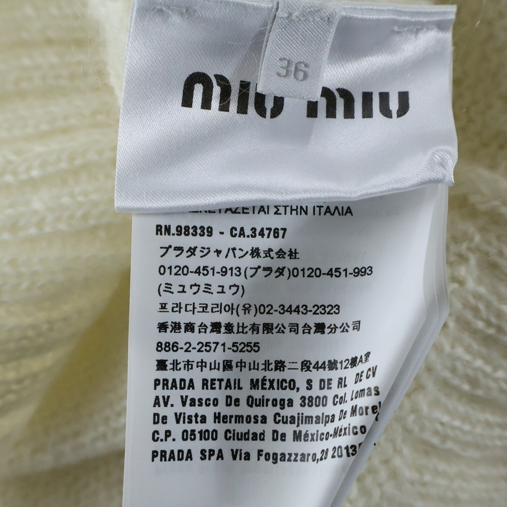 miumiu(ミュウミュウ) 19AW レース リボン デザイン モヘア クルーネック 長袖 ニット カーディガン ホワイト レディース MMF131