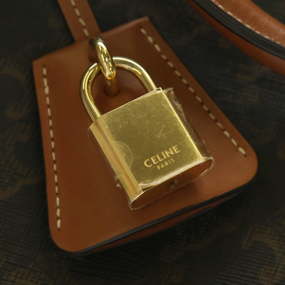 CELINE(セリーヌ) ミニ ホリゾンタル カバ トリオンフ柄 PVC レザー 2WAY ハンド ショルダーバッグ ゴールド金具 ブラウン