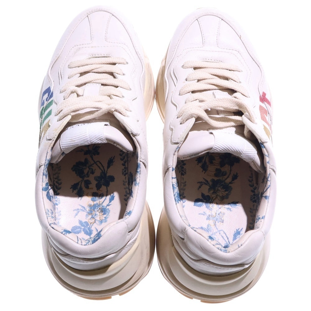 GUCCI(グッチ) 18AW ライトン ラメ グリッターロゴプリント レザー 厚底 レースアップ ローカットシューズ スニーカー ホワイト/アイボリー レディース 524990