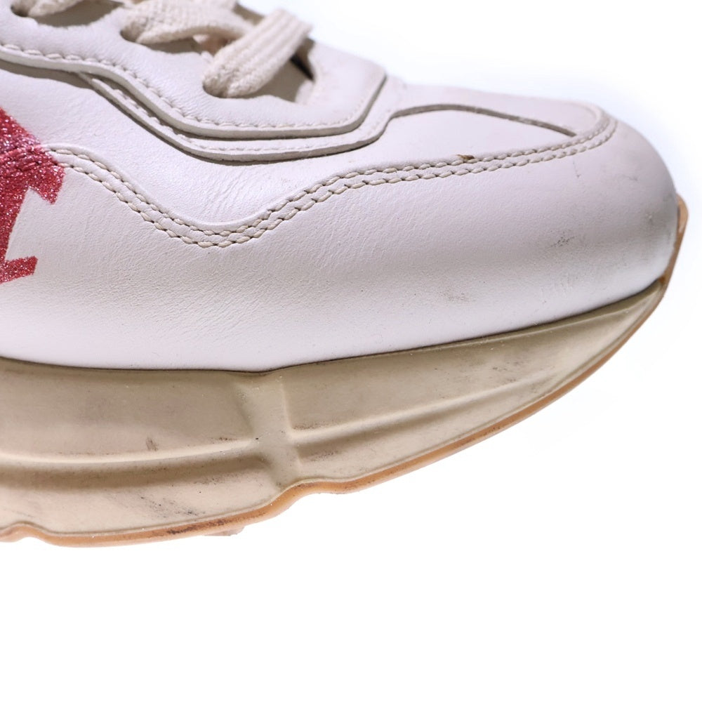 GUCCI(グッチ) 18AW ライトン ラメ グリッターロゴプリント レザー 厚底 レースアップ ローカットシューズ スニーカー ホワイト/アイボリー レディース 524990