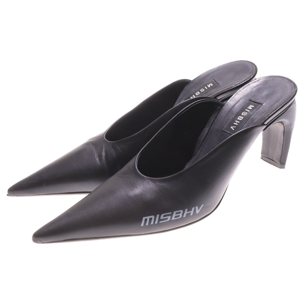 MISBHV(ミスビヘイブ) ロゴ レザーハイヒールパンプス サンダル ブラック