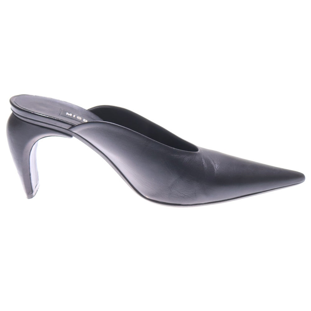 MISBHV(ミスビヘイブ) ロゴ レザーハイヒールパンプス サンダル ブラック