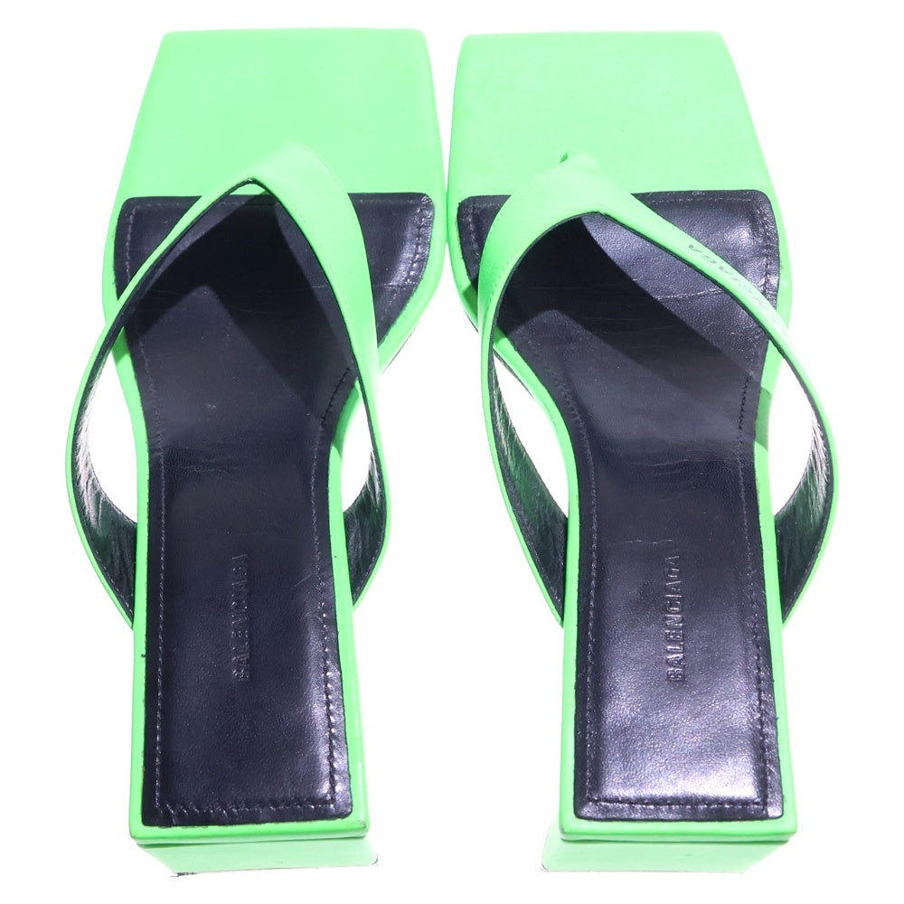 BALENCIAGA(バレンシアガ) ロゴプリント スクエアトゥ レザー ヒール サンダル パンプス シューズ グリーン レディース 609639