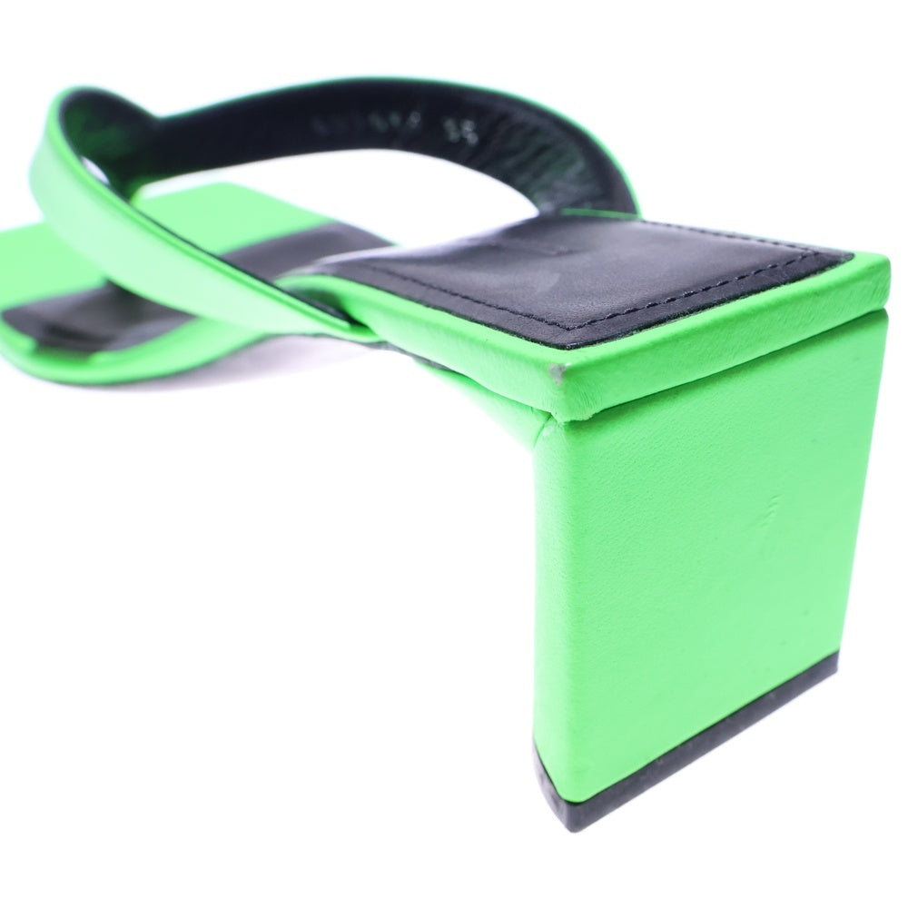 BALENCIAGA(バレンシアガ) ロゴプリント スクエアトゥ レザー ヒール サンダル パンプス シューズ グリーン レディース 609639