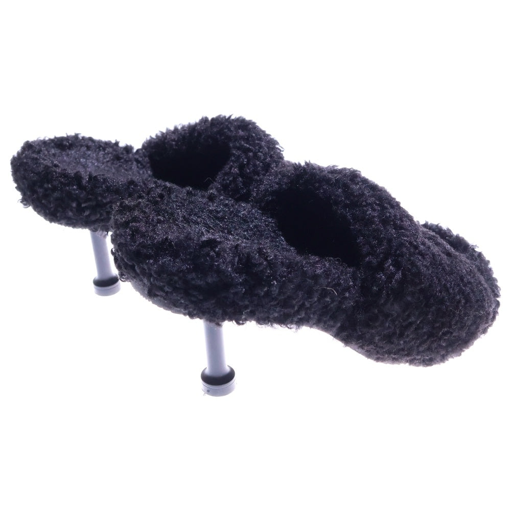 BALENCIAGA(バレンシアガ) キャンペーンロゴ刺繍 ファー スライド ヒール サンダル シューズ ブラック レディース 762826