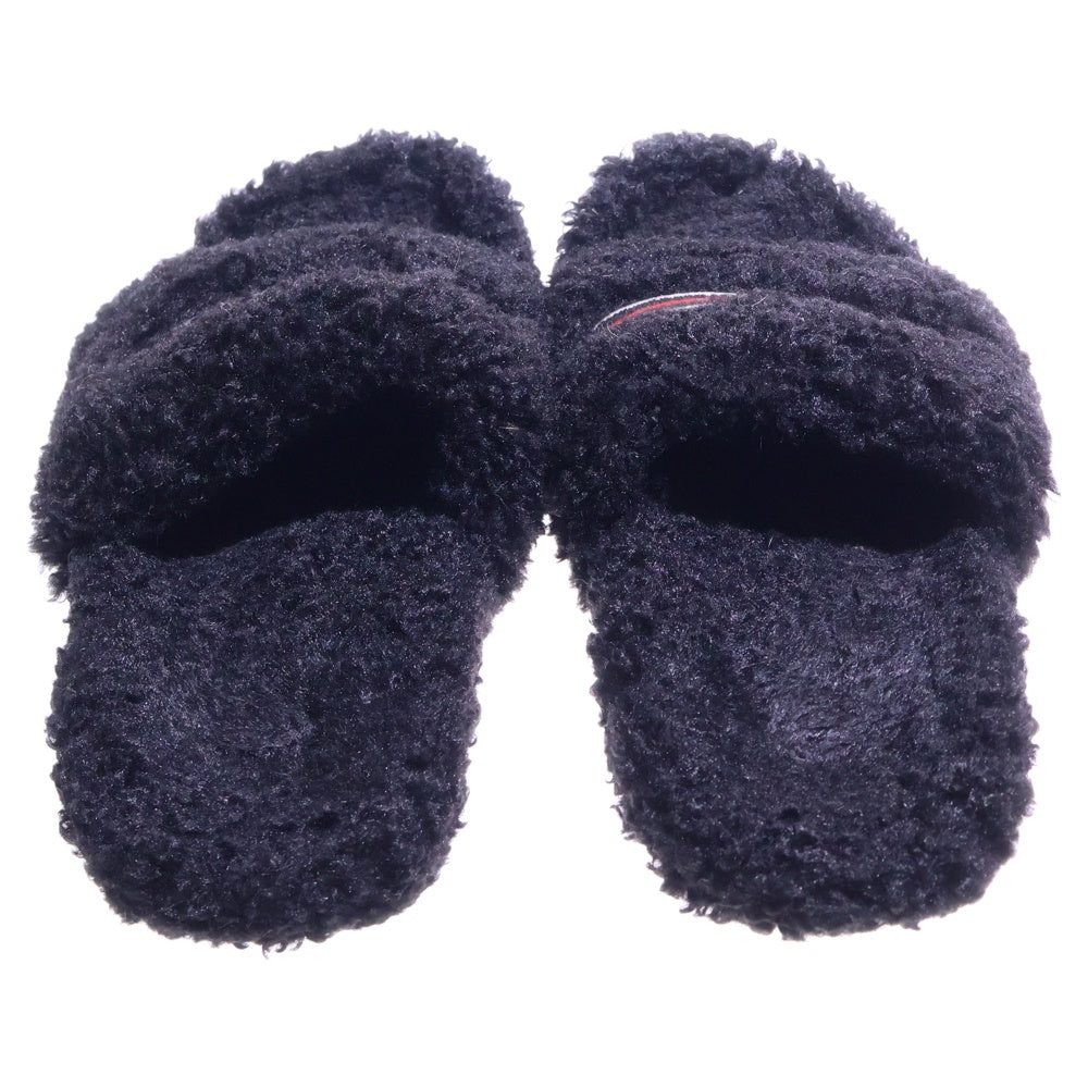 BALENCIAGA(バレンシアガ) キャンペーンロゴ刺繍 ファー スライド ヒール サンダル シューズ ブラック レディース 762826