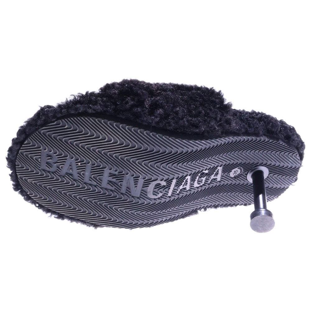 BALENCIAGA(バレンシアガ) キャンペーンロゴ刺繍 ファー スライド ヒール サンダル シューズ ブラック レディース 762826