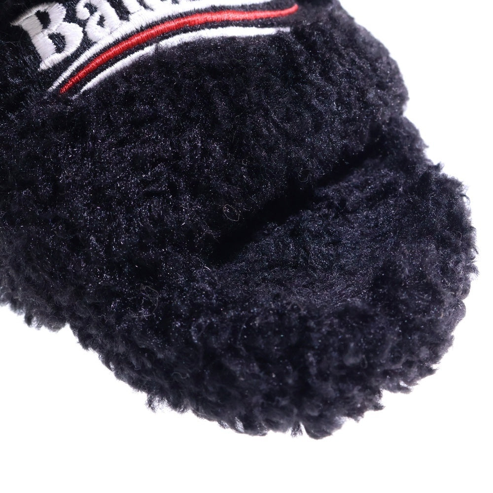 BALENCIAGA(バレンシアガ) キャンペーンロゴ刺繍 ファー スライド ヒール サンダル シューズ ブラック レディース 762826