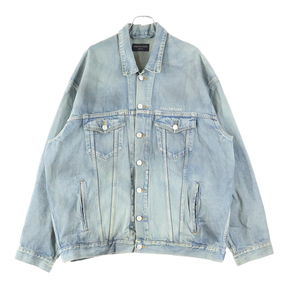 BALENCIAGA(バレンシアガ) バックロゴプリント ユーズド加工 オーバーサイズ デニム トラッカージャケット インディゴ 725034
