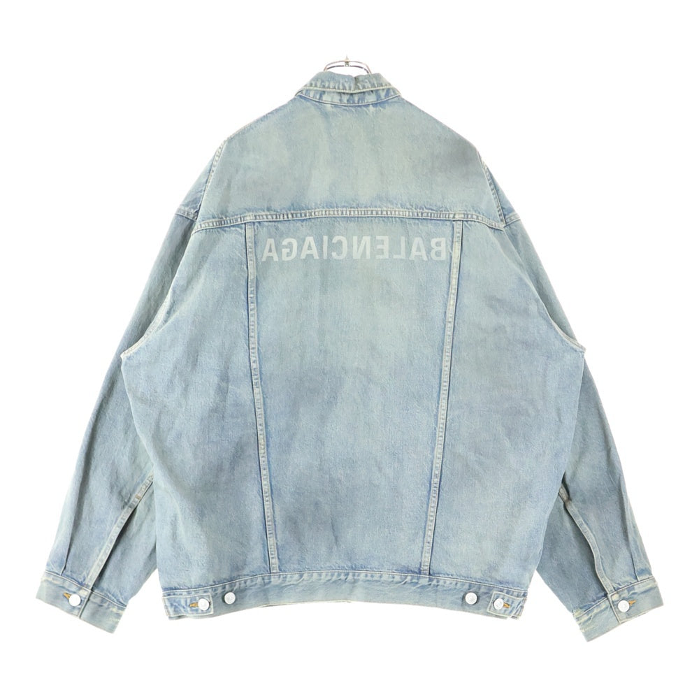 BALENCIAGA(バレンシアガ) バックロゴプリント ユーズド加工 オーバーサイズ デニム トラッカージャケット インディゴ 725034