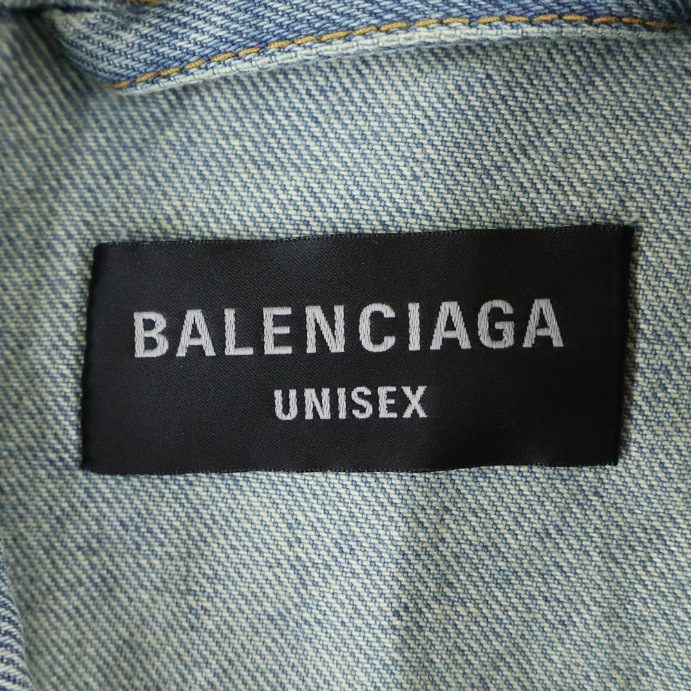 BALENCIAGA(バレンシアガ) バックロゴプリント ユーズド加工 オーバーサイズ デニム トラッカージャケット インディゴ 725034