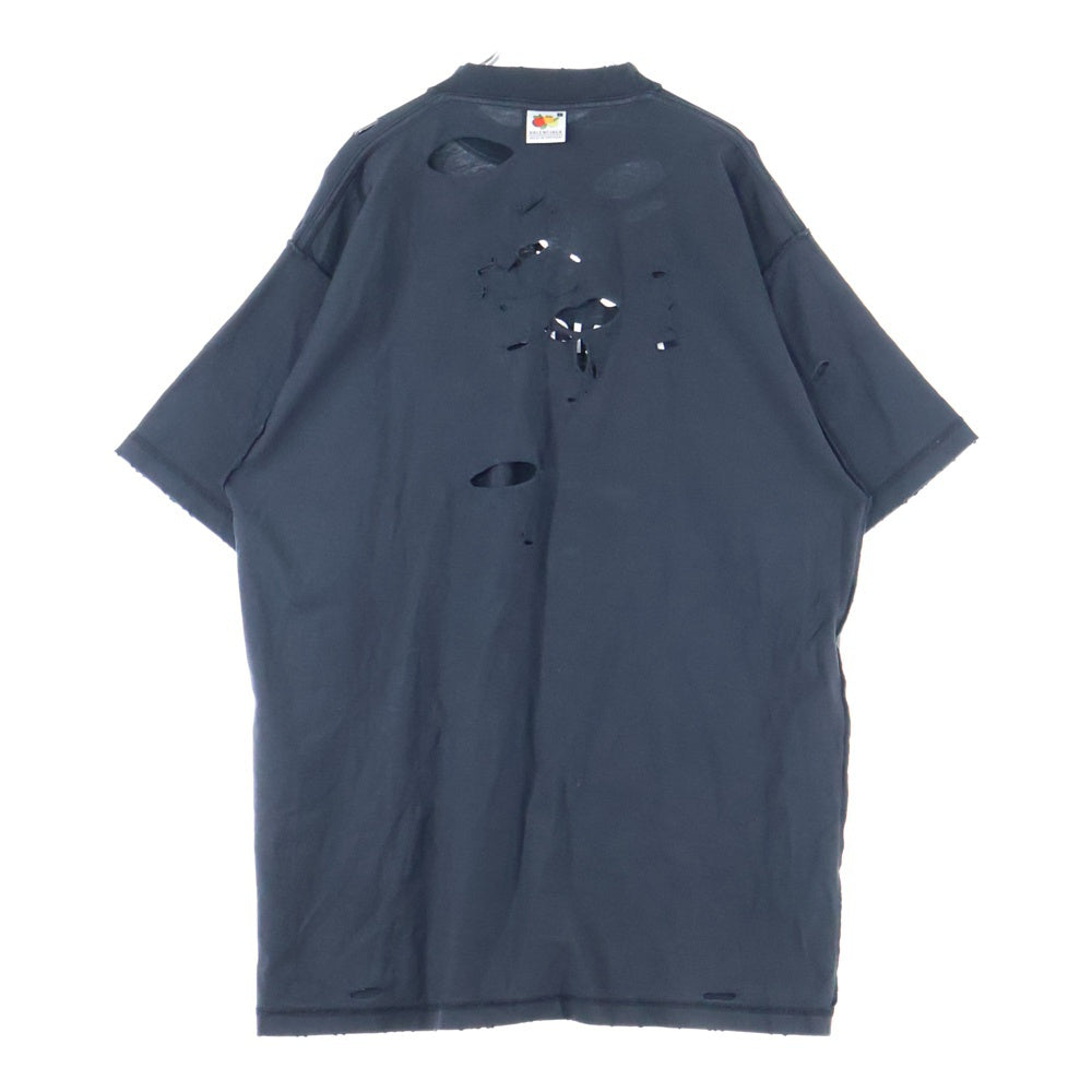 BALENCIAGA(バレンシアガ) 22AW Inside Out インサイドアウト ダメージ加工 ロゴ刺繍 オーバーサイズ クルーネック 半袖Tシャツ カットソー ブラック 720198