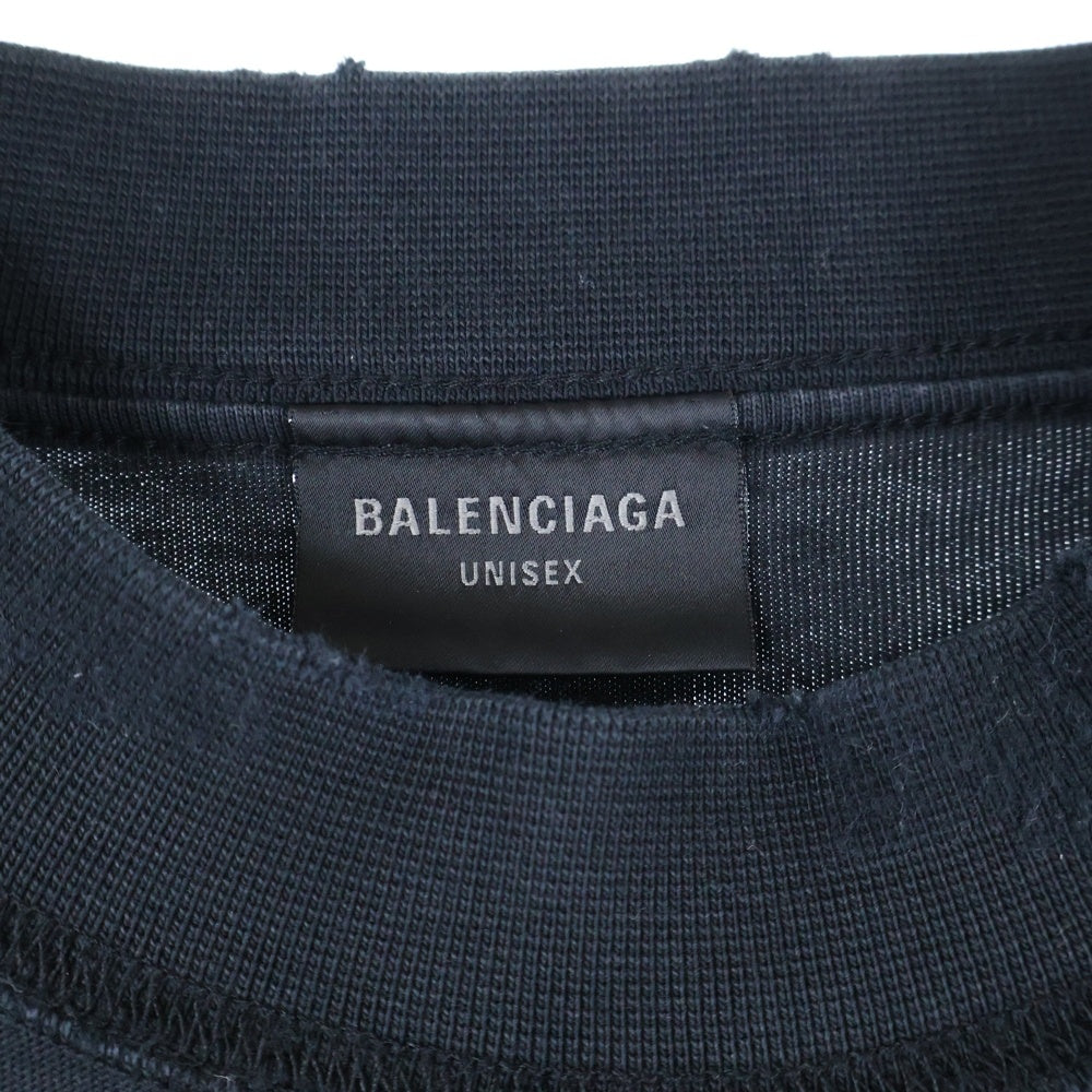 BALENCIAGA(バレンシアガ) 22AW Inside Out インサイドアウト ダメージ加工 ロゴ刺繍 オーバーサイズ クルーネック 半袖Tシャツ カットソー ブラック 720198