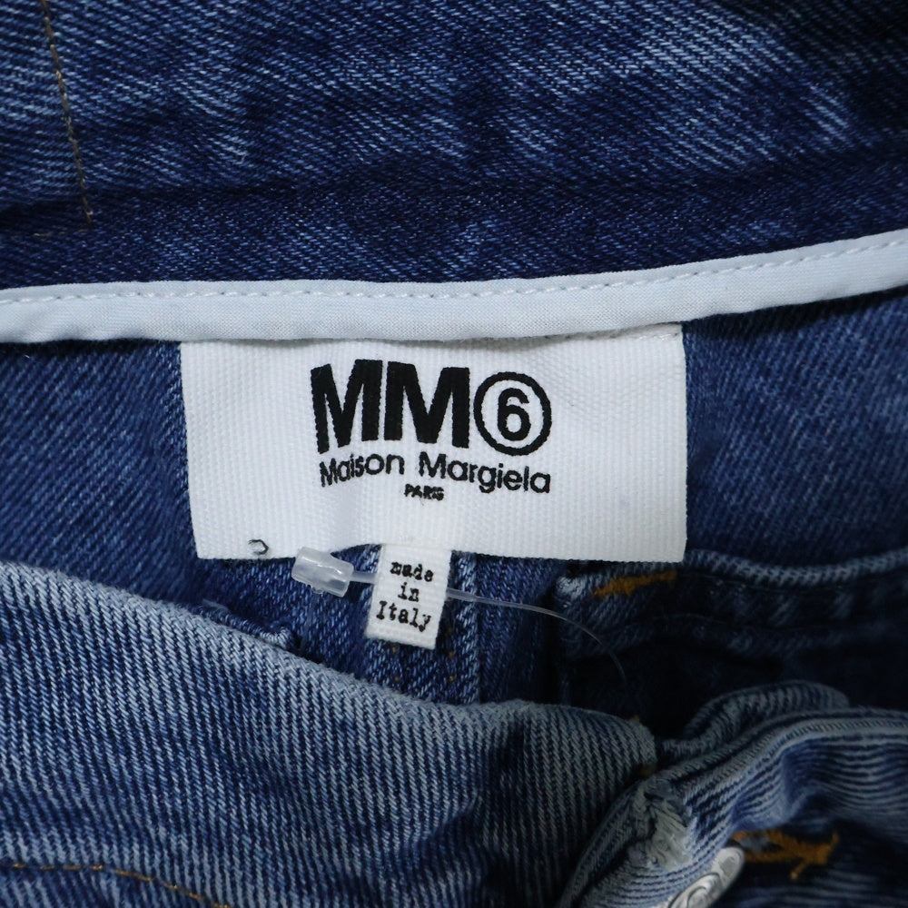 MM6 Maison Margiela(エムエムシックスメゾンマルジェラ) 21AW インサイドアウト ウォッシュ加工 ワイドデニムパンツ インディゴ レディース S62LB0066 S30783