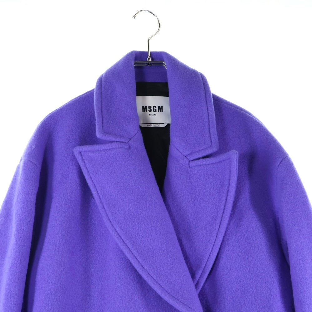 MSGM(エムエスジーエム) ウール ダブルブレスト ピークドラペル チェスター ロングコート パープル