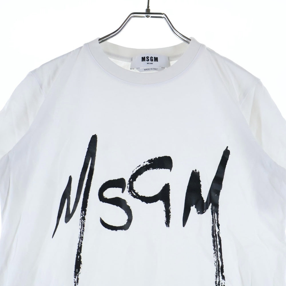 MSGM(エムエスジーエム) アブストラクト ロゴプリント クルーネック 半袖Tシャツ カットソー ホワイト