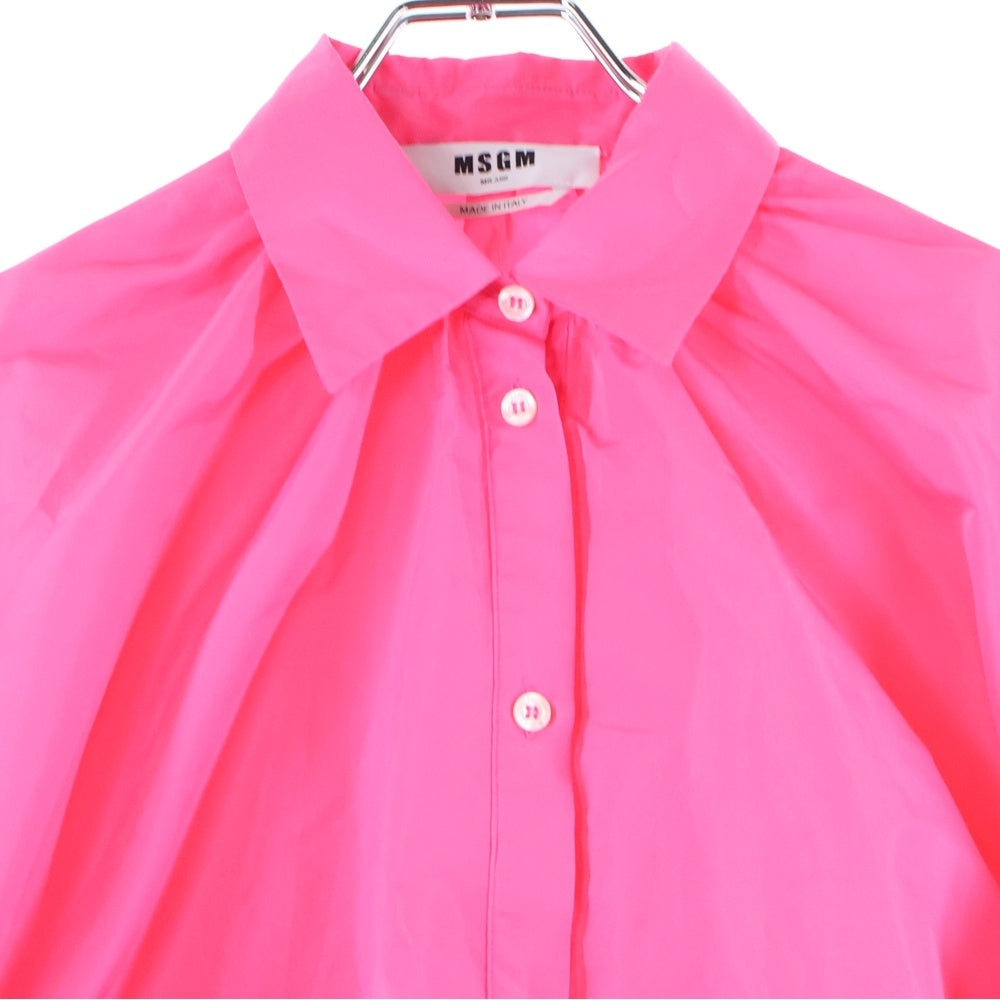 MSGM(エムエスジーエム) 変形 ナイロン パフスリーブ ドローストリング クロップド シャツ ピンク