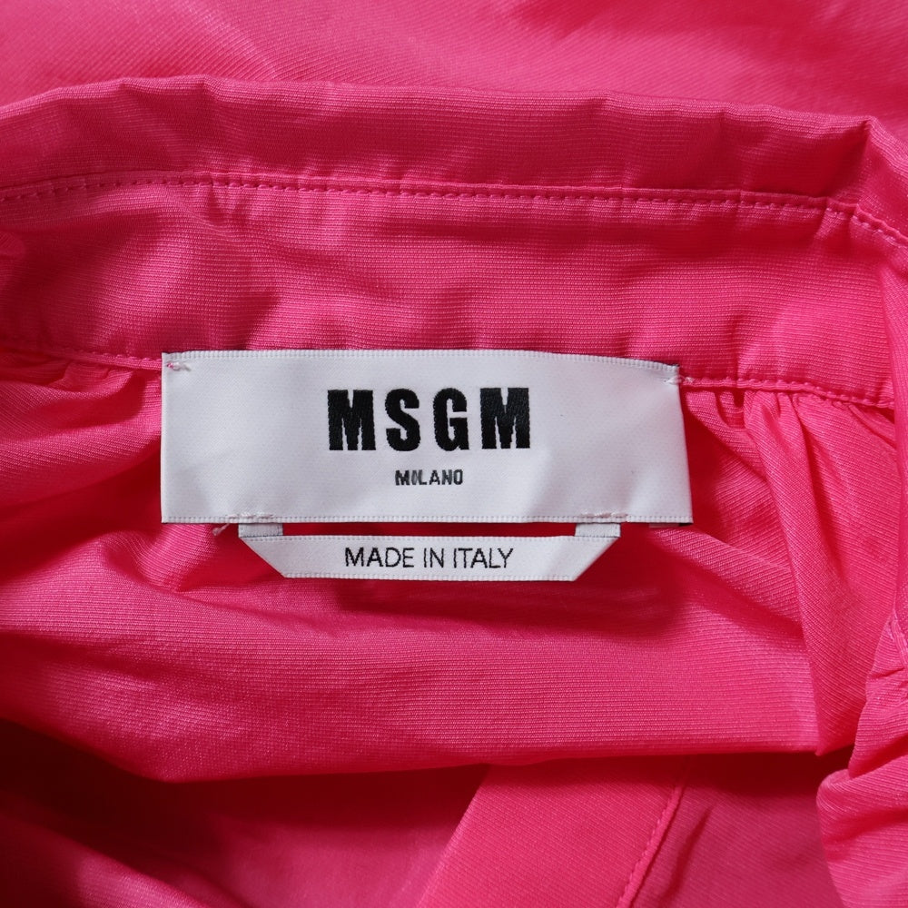 MSGM(エムエスジーエム) 変形 ナイロン パフスリーブ ドローストリング クロップド シャツ ピンク