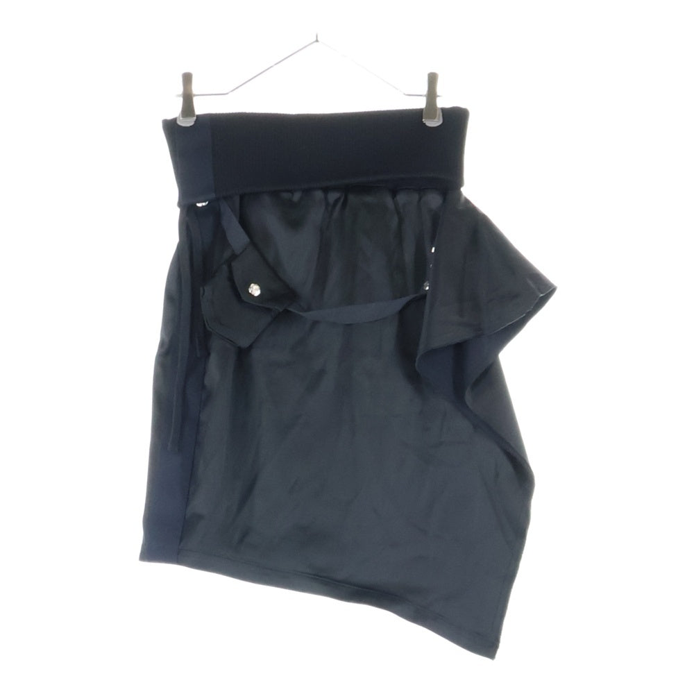 DIESEL(ディーゼル) ロゴ刺繍 変形 アシンメトリー ニット切り替え サテン ミニスカート ブラック レディース