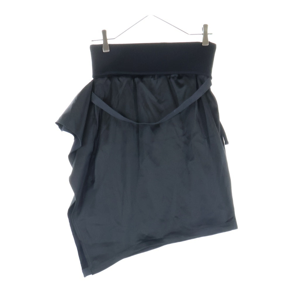 DIESEL(ディーゼル) ロゴ刺繍 変形 アシンメトリー ニット切り替え サテン ミニスカート ブラック レディース