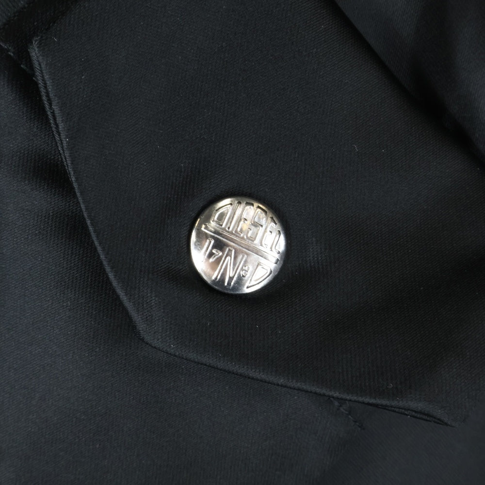 DIESEL(ディーゼル) ロゴ刺繍 変形 アシンメトリー ニット切り替え サテン ミニスカート ブラック レディース