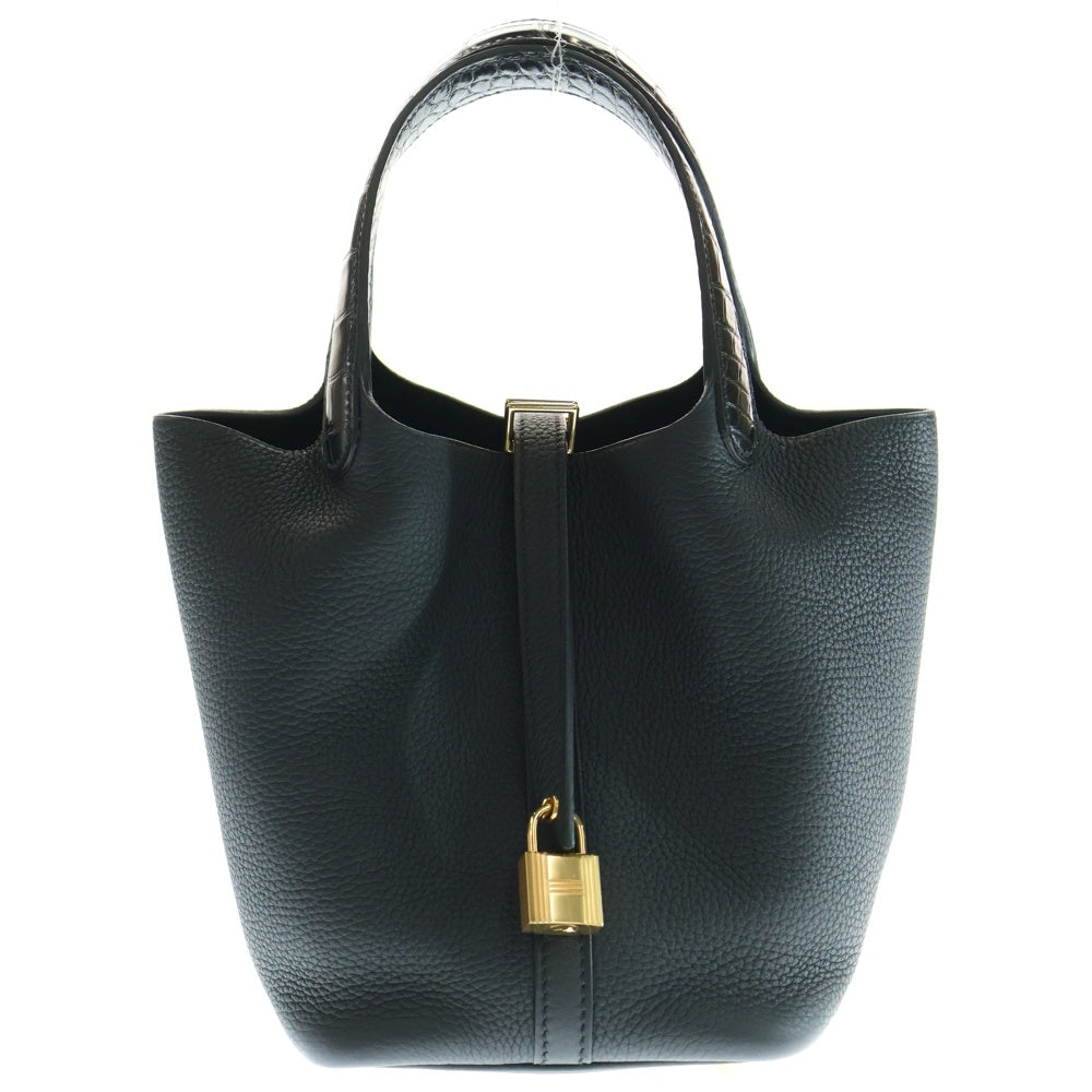 HERMES(エルメス) ピコタンロックPM タッチ ハンドバッグ ブラック アリゲーター×トリヨンクレマンス ゴールド金具 Z刻印 カデナ