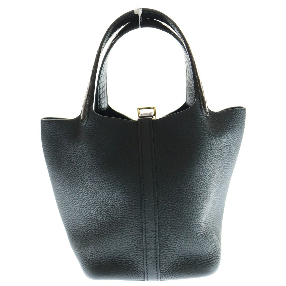 HERMES(エルメス) ピコタンロックPM タッチ ハンドバッグ ブラック アリゲーター×トリヨンクレマンス ゴールド金具 Z刻印 カデナ