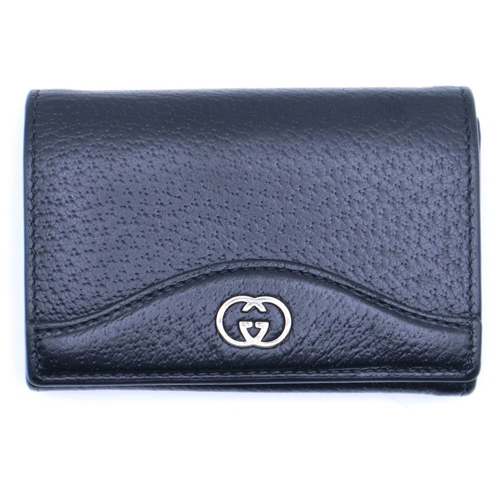 GUCCI(グッチ) インターロッキングG カードケース 名刺入れ ブラック シルバー金具 レザー 739425