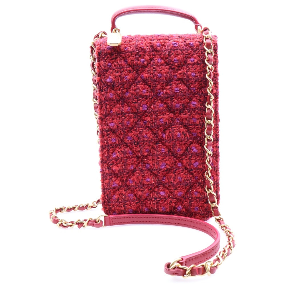 CHANEL(シャネル) ツイードマトラッセ ココマーク ターンロック ラムスキン レザー 2WAY トップハンドル チェーンショルダーバッグ ゴールド金具 レッド AS4285