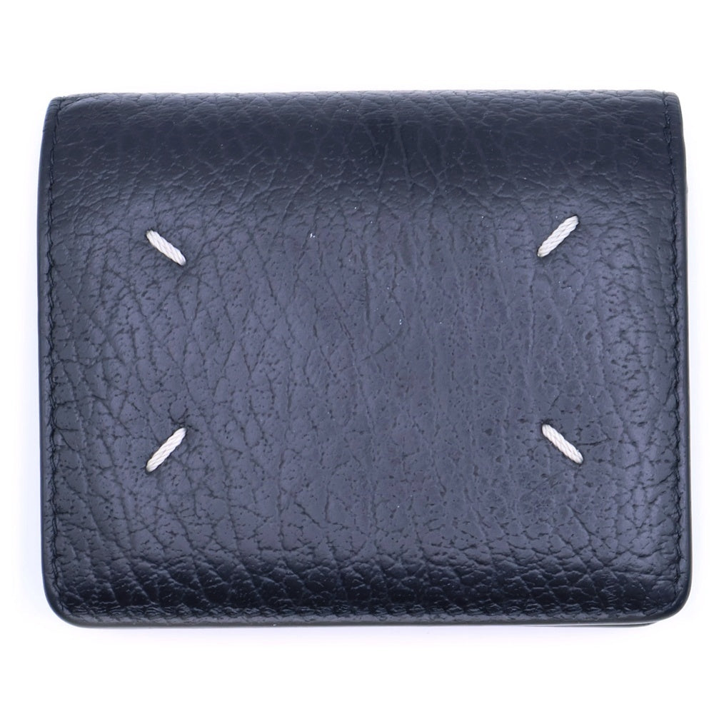 Maison Margiela 0(メゾンマルジェラ) 4ステッチ バイフォールド レザー コンパクトウォレット 二つ折り財布 シルバー金具 ブラック S56UI0140