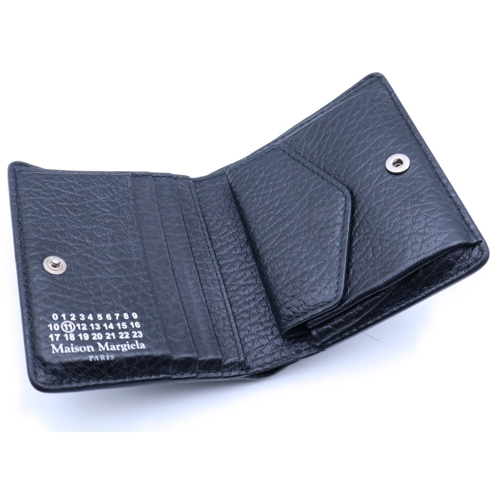 Maison Margiela 0(メゾンマルジェラ) 4ステッチ バイフォールド レザー コンパクトウォレット 二つ折り財布 シルバー金具 ブラック S56UI0140
