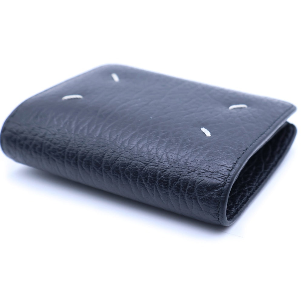 Maison Margiela 0(メゾンマルジェラ) 4ステッチ バイフォールド レザー コンパクトウォレット 二つ折り財布 シルバー金具 ブラック S56UI0140